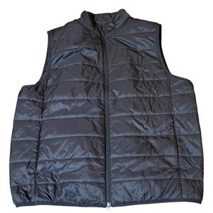 True Classic Puffer Vest Men XL Black Excellent Full Zip Nylon Snap Pockets